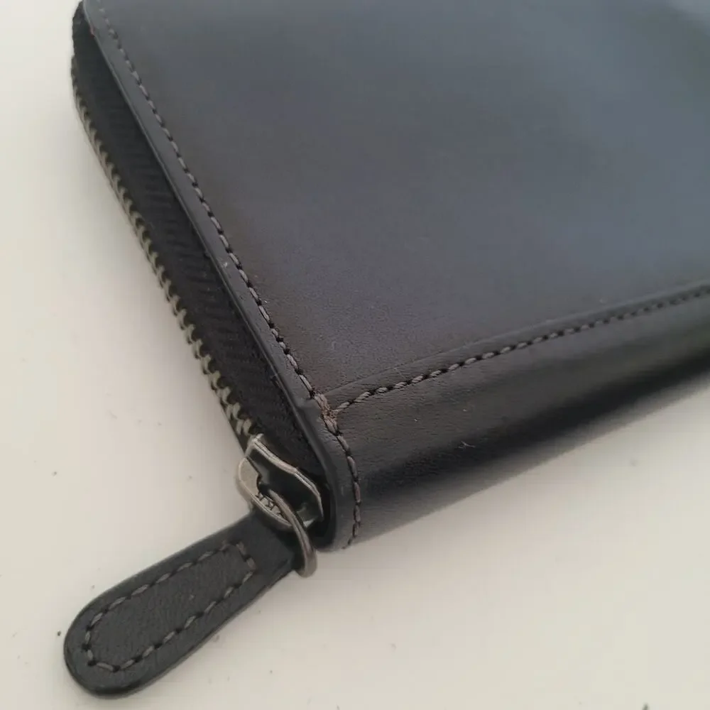 Serratura Smooth Leather Wallet Solid Black Zip Around Large Organizer Timeless
